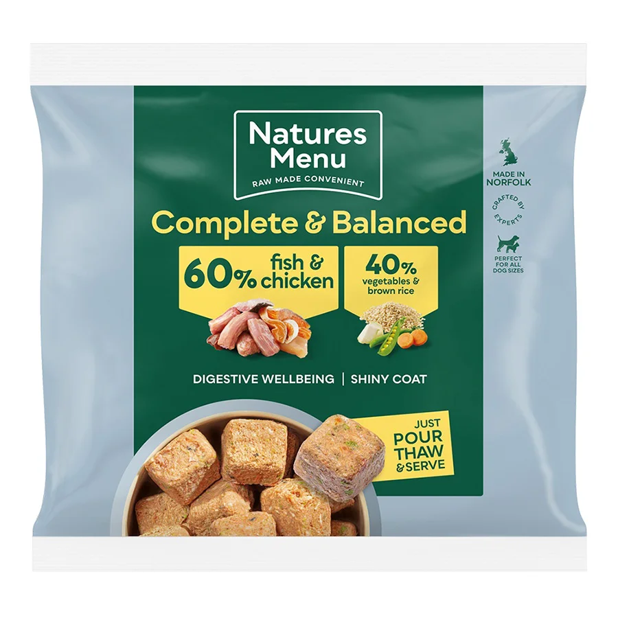 Organic Natures Menu Complete Balanced 60 40 Frozen Adult Dog Food Fish Chicken 1kg Expertly Made