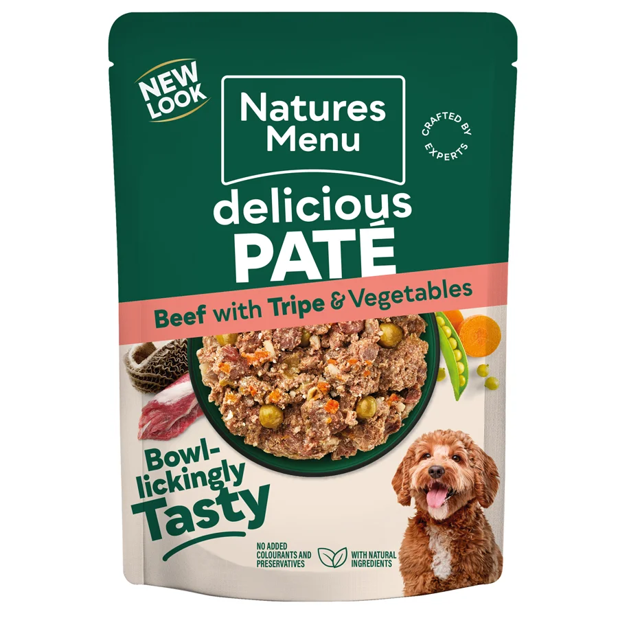 Breathable Natures Menu Dog Pouch Food Beef with Tripe 300g Reusable