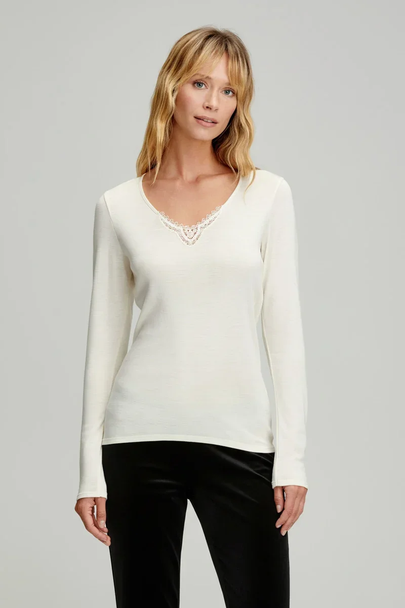 Fine Crafted T-shirt manches longues - laine et soie Superior