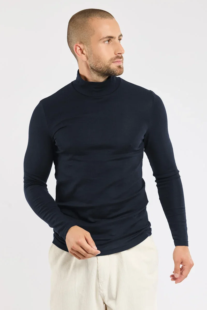 Modern T-shirt manches longues col montant - laine et soie Durable