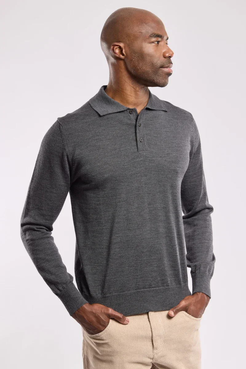 Traditional Bérac long sleeved polo shirt - wool Superior