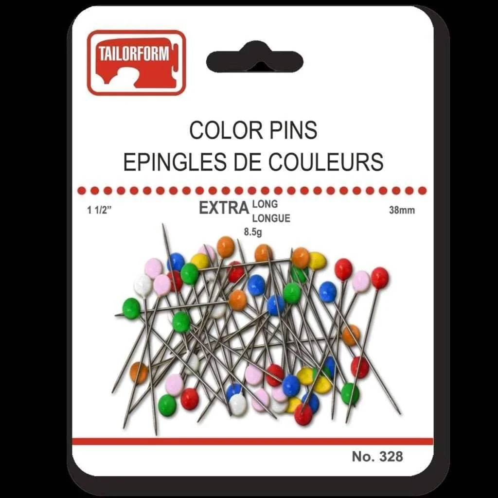 Traditional Coloured Head Pins Extra Long Genuine