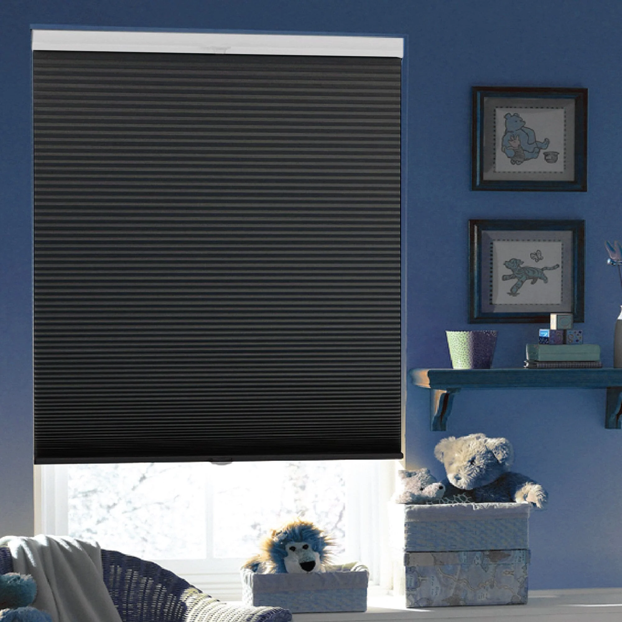 Fast Pleated Cellular Blackout Cordless Blind - Black-25x64 High-Performance