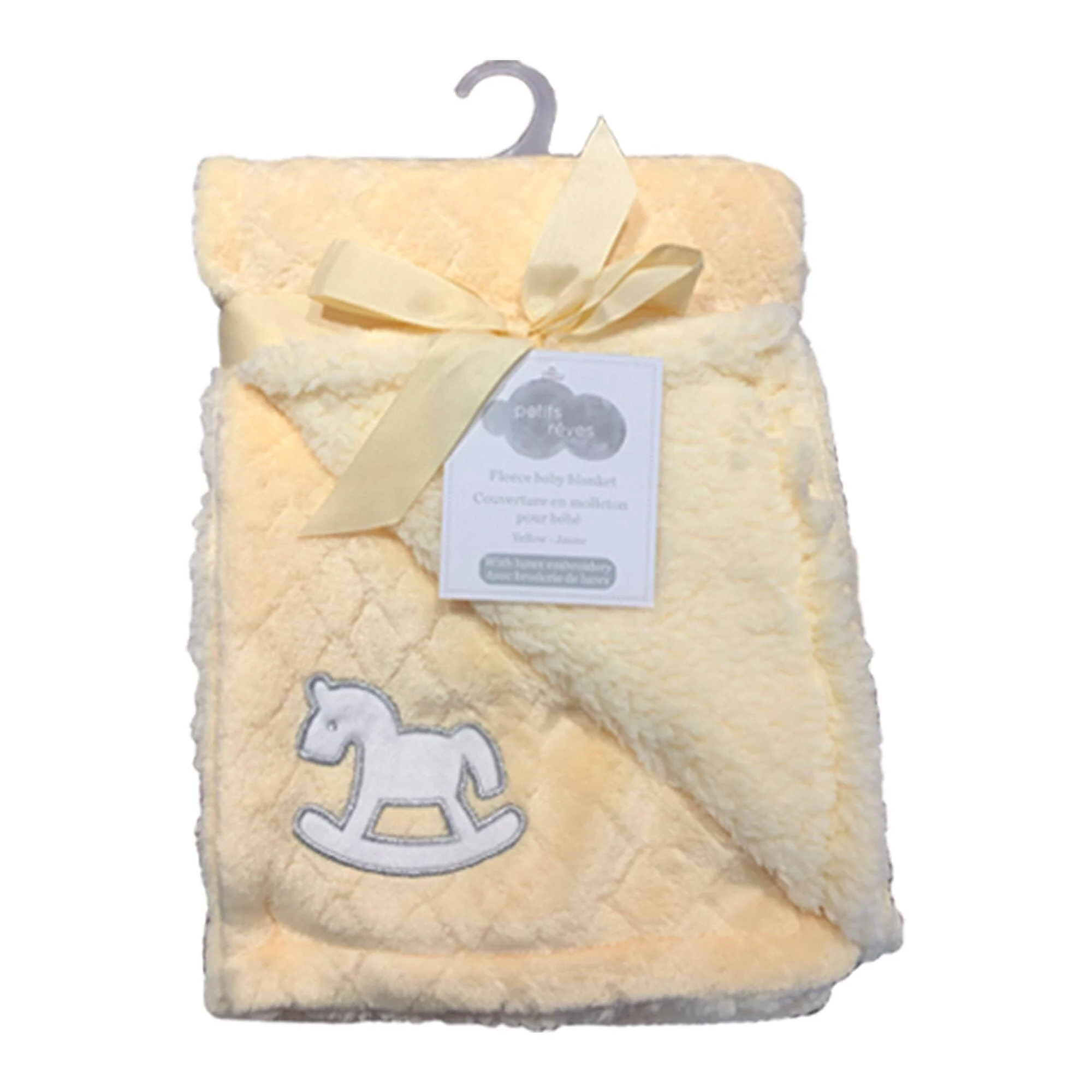 Quality Quilted Velour Baby Blanket with Lurex Embroidered Applique 30x40'' Comfortable