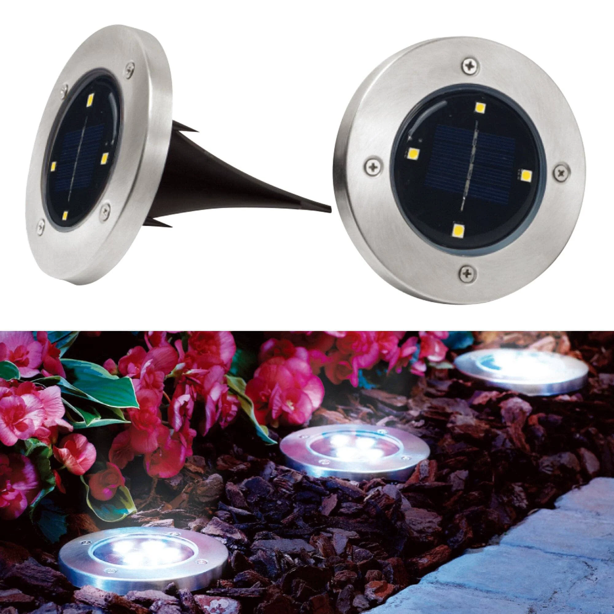 Secure Set of 2 Solar Powered Ground Deck Light Minimalist