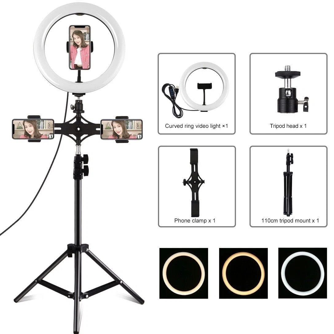 Efficient Tiktok 10 Selfie Ring Lignt With Tripod 3 Cell Phone Holders Classic