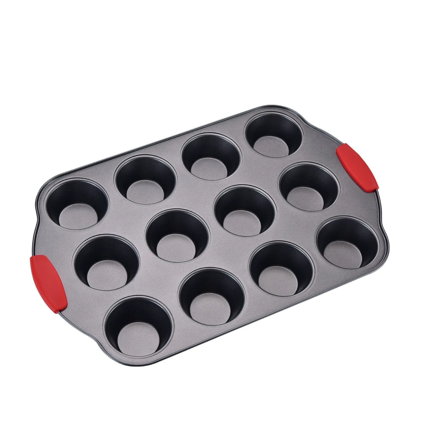Contemporary Non Stick 12cup Muffin Pan with Silicone Handles Enhanced