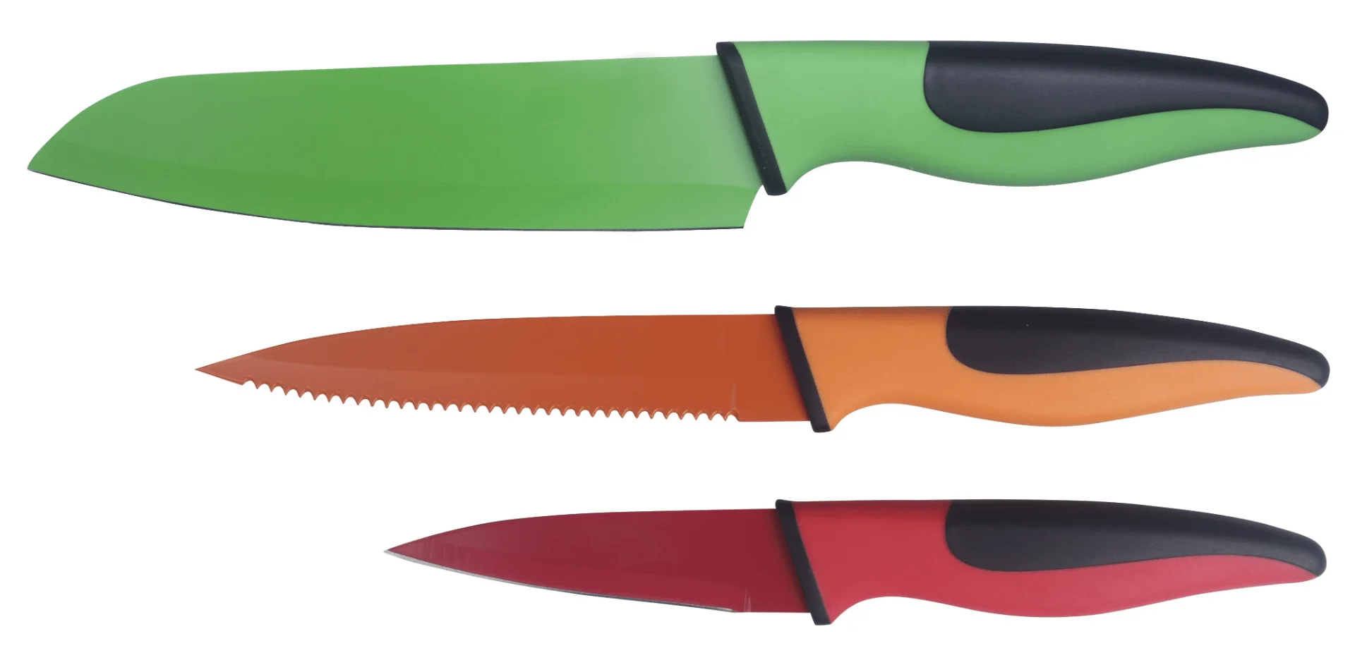 Verified Set Of 3 Colored Non Stick Knives Casual