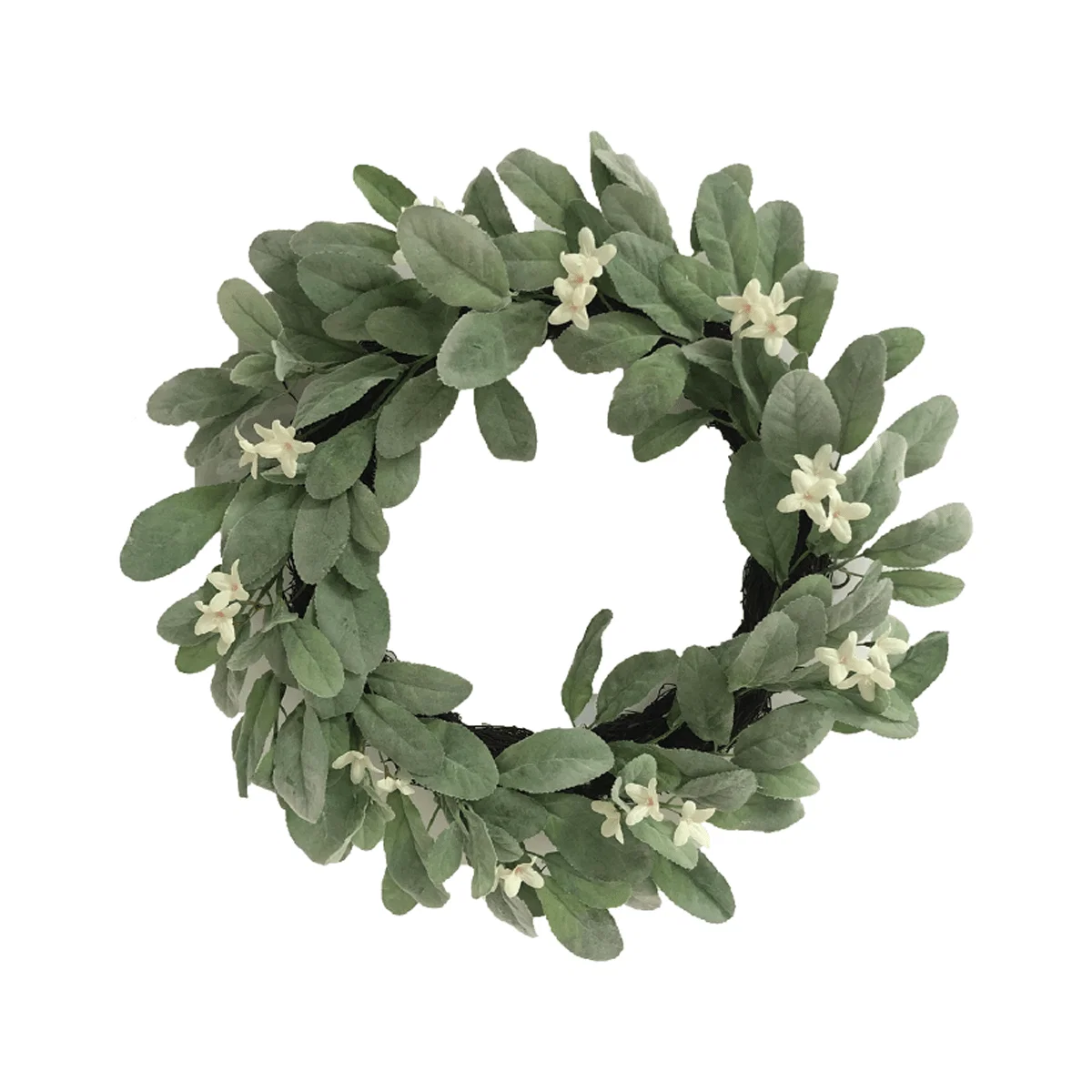 Genuine Wreath Green Leaf W White Flower 40.5 Selected