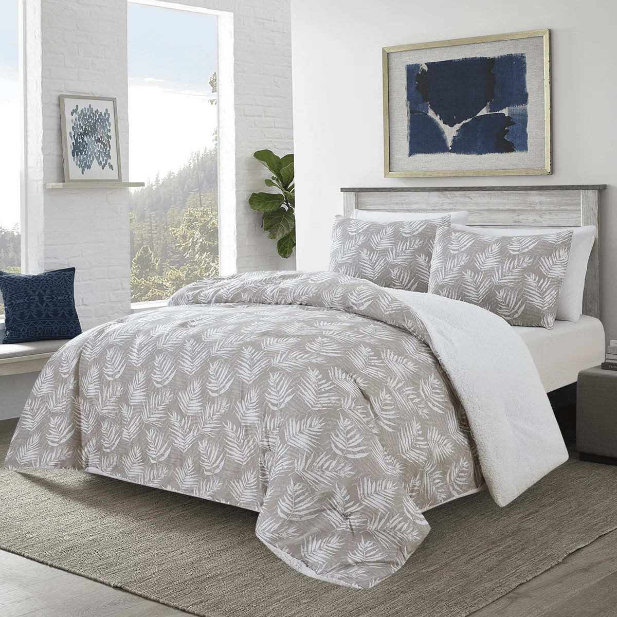 Natural Kara- 3pc Comforter Taupe Leaf Print Unique