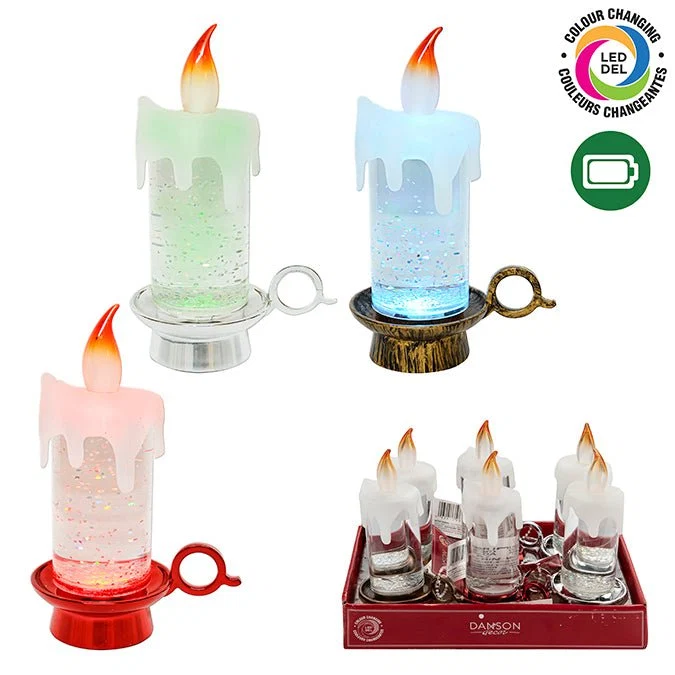 Modern 13.3cm LED Color-Changing Acrylic Candle – 3 Assorted Brown Red Silver Proven