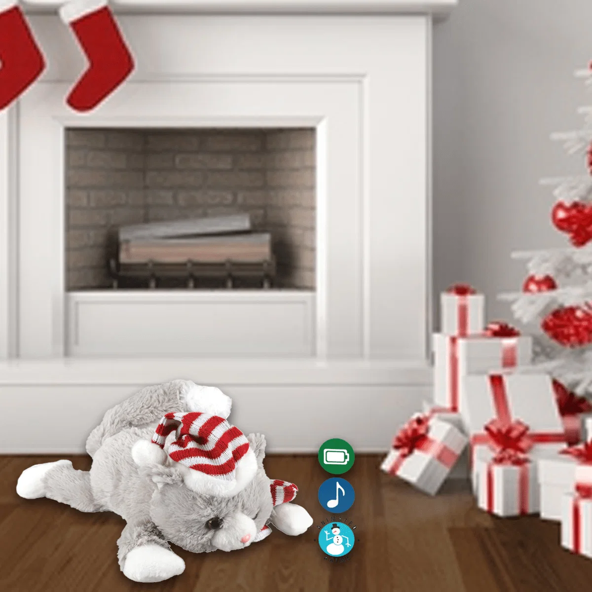 Lightweight Animated Plush Cat with Music Rolling Motion – 30cm x 4.5cm Grey White Exclusive