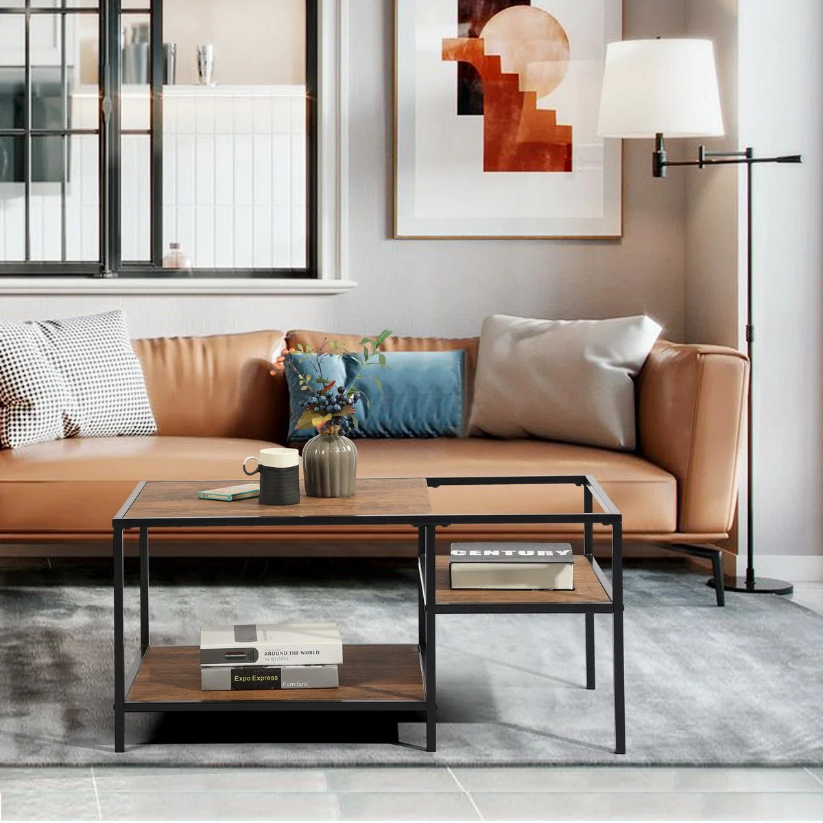 First-Class Capsicum Coffee Table with black metal frame and MDF wood Fashionable