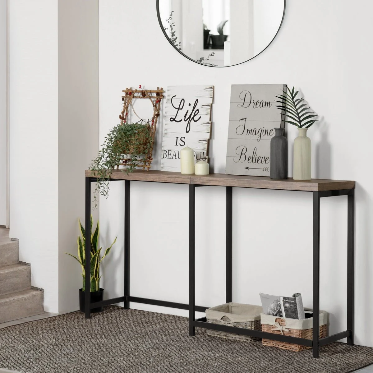 Excellent Helms - Dark Wood Console Desk - Metal Frame With MDF Outstanding