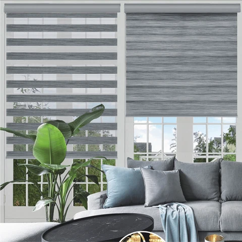 High-Grade Day amp Night - Cordless Wood Look Roller Blinds Grey Luxury
