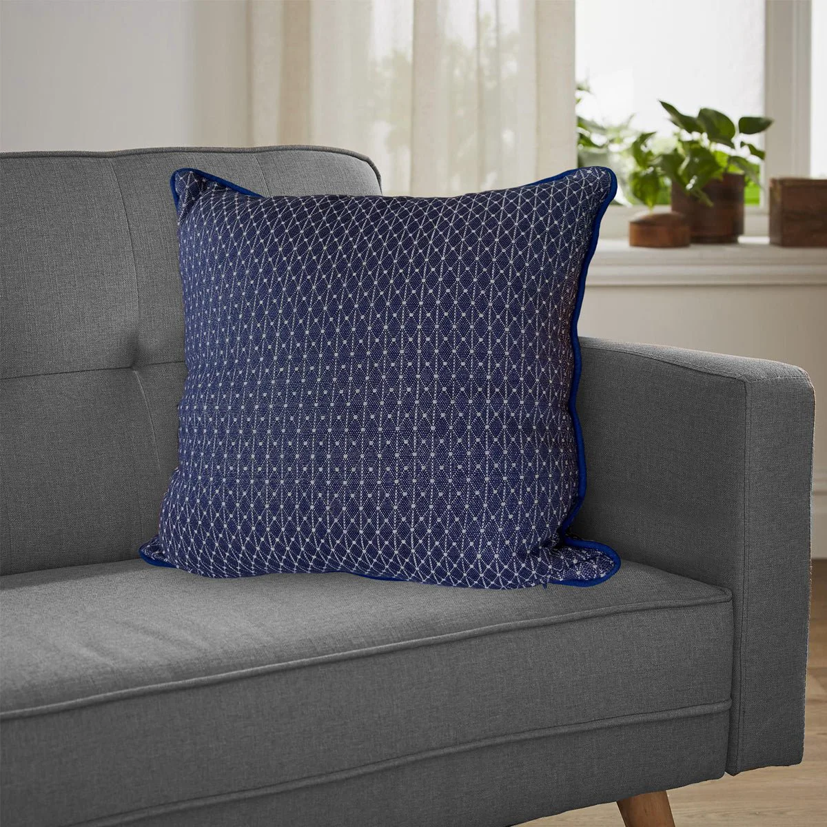 Green Samar - Dobby Cushion Blue Cotton Jacquard Soft
