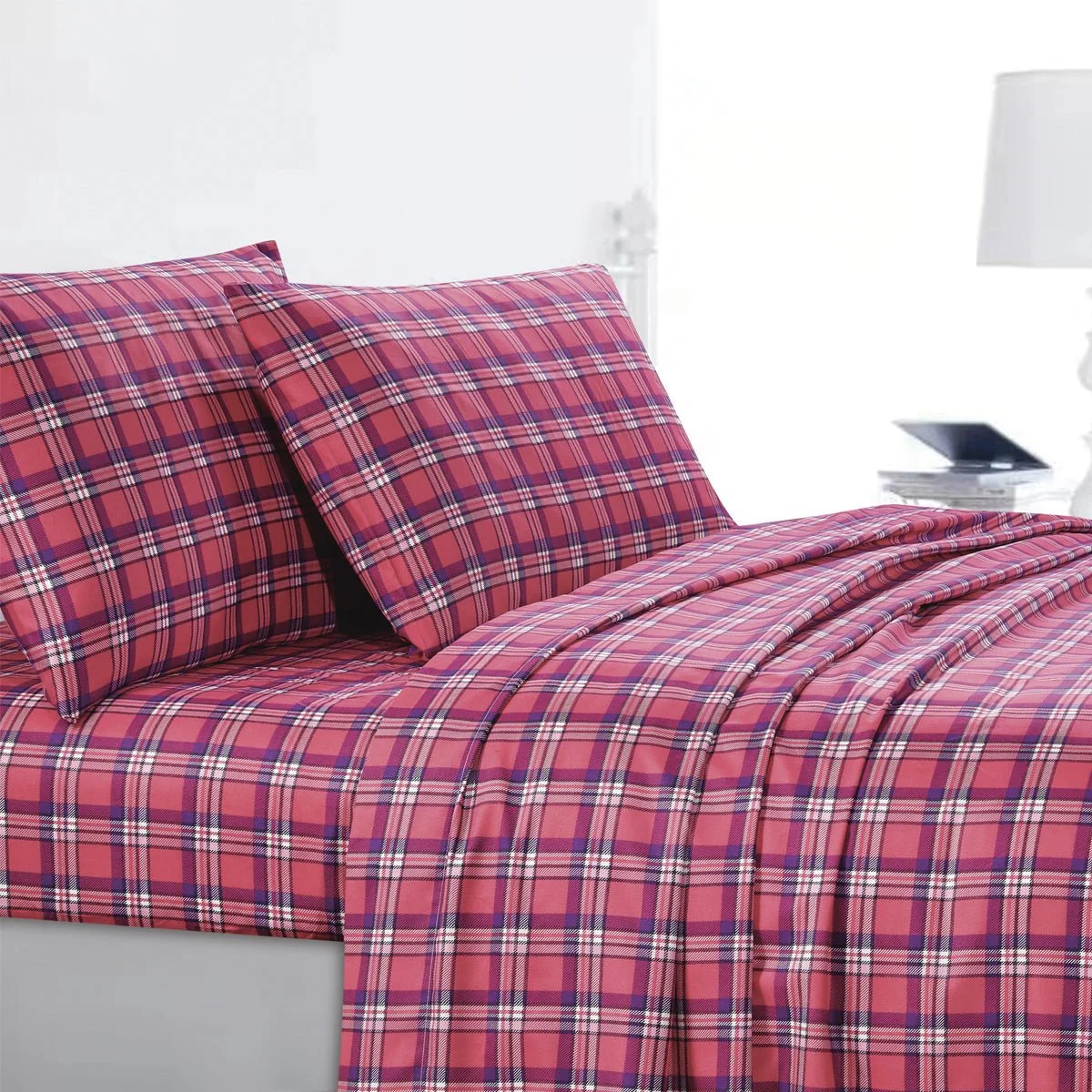 Smooth Pretty Pink - Sheet Set Plaid Microfiber Stylish
