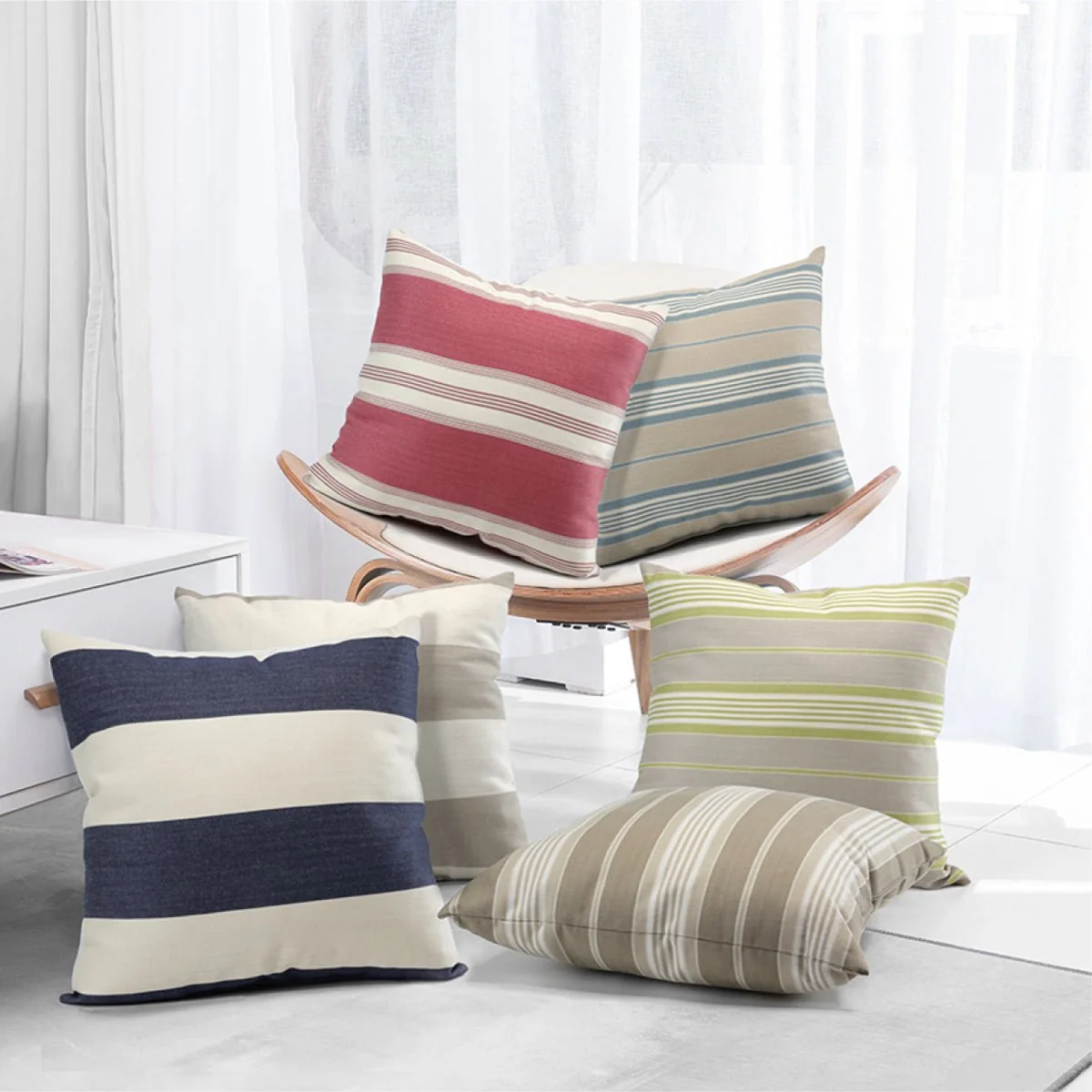 Detailed Cushion Harry Herringbone Striped Jacquard Clean