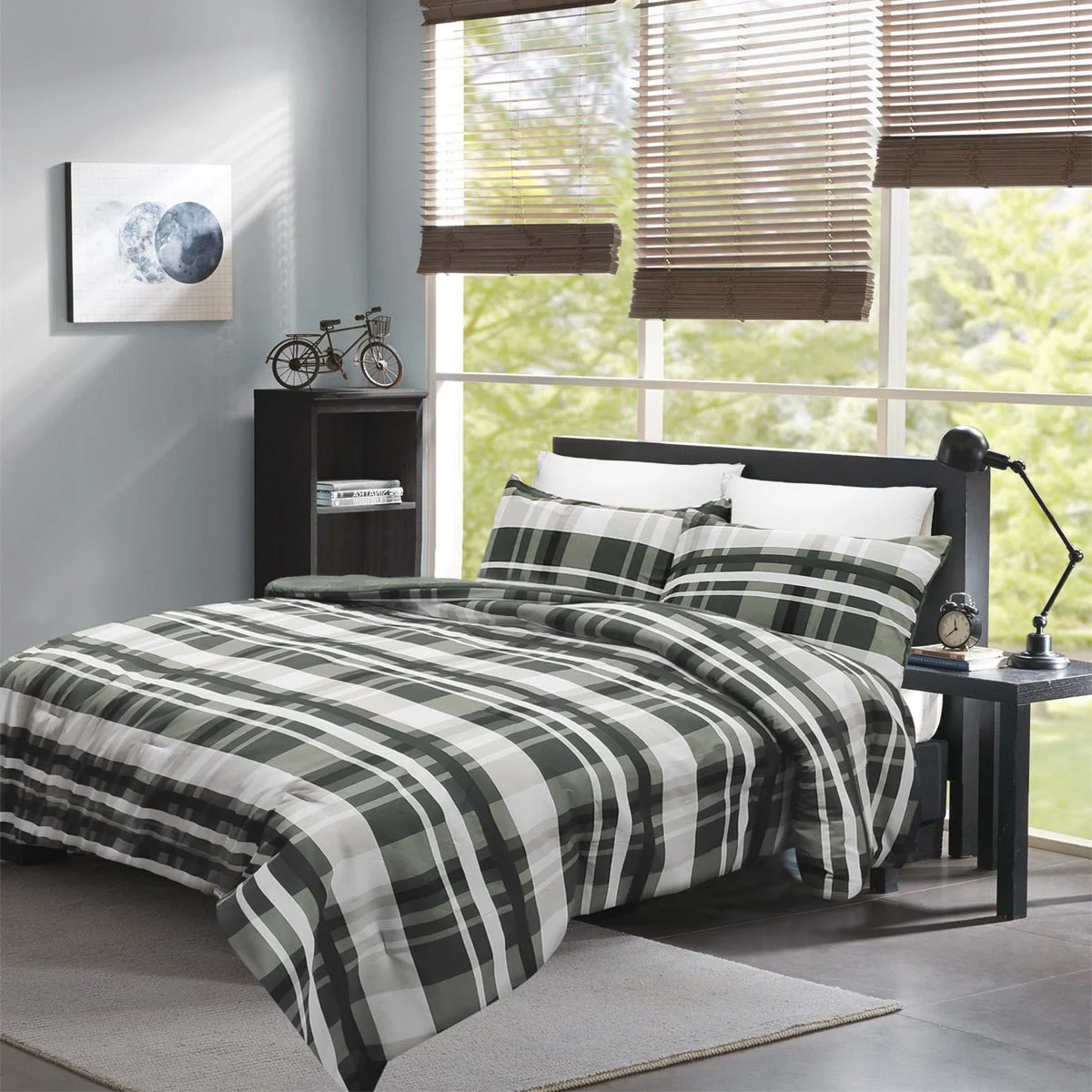 High-Grade Plaid Zoom Comforter Set Grey white black Authentic