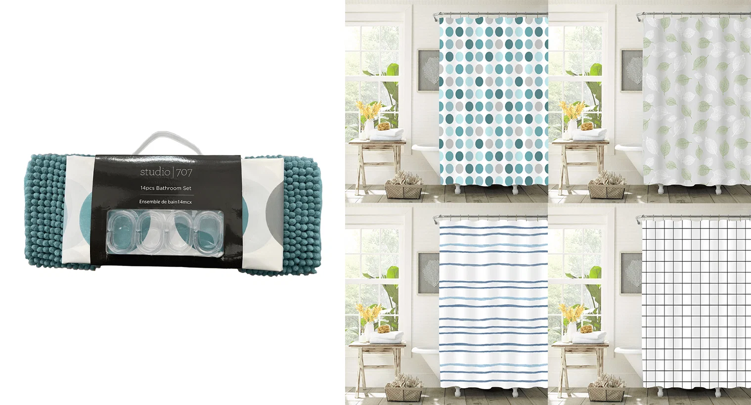 Secure 14-Piece Printed Bathroom Set Assorted Patterns Sophisticated