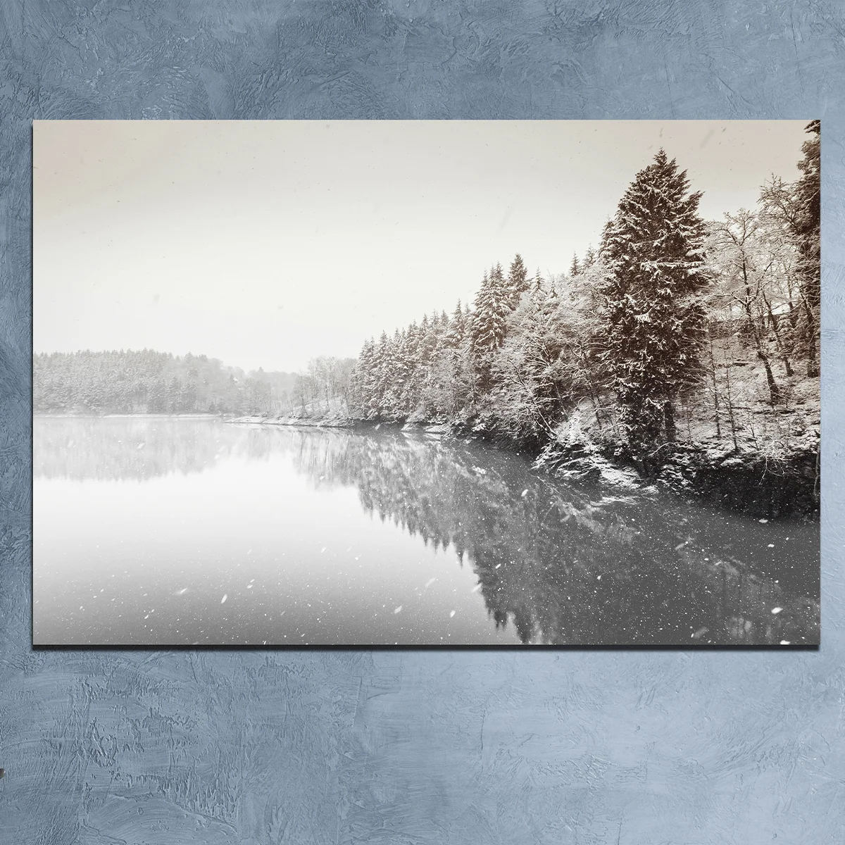 Fine Crafted Printed Canvas 60 x 90 cm Winter Lake with Mountain Genuine