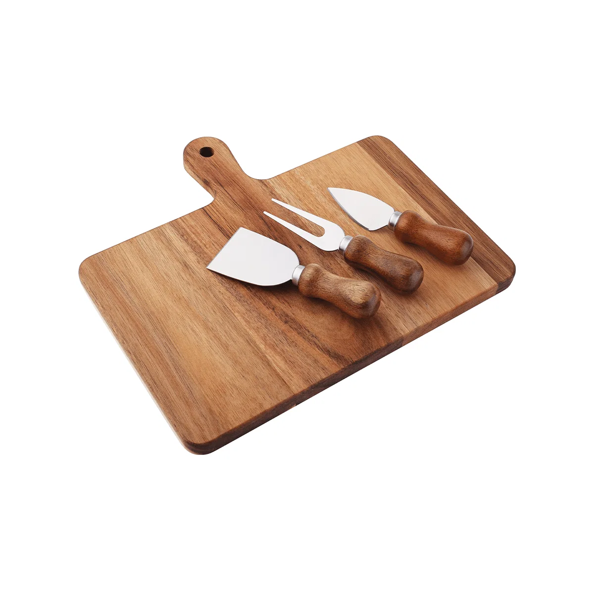 Safe 4 Piece Rectangle Acacia Wood Cutting Board with Cheese Knives Premium