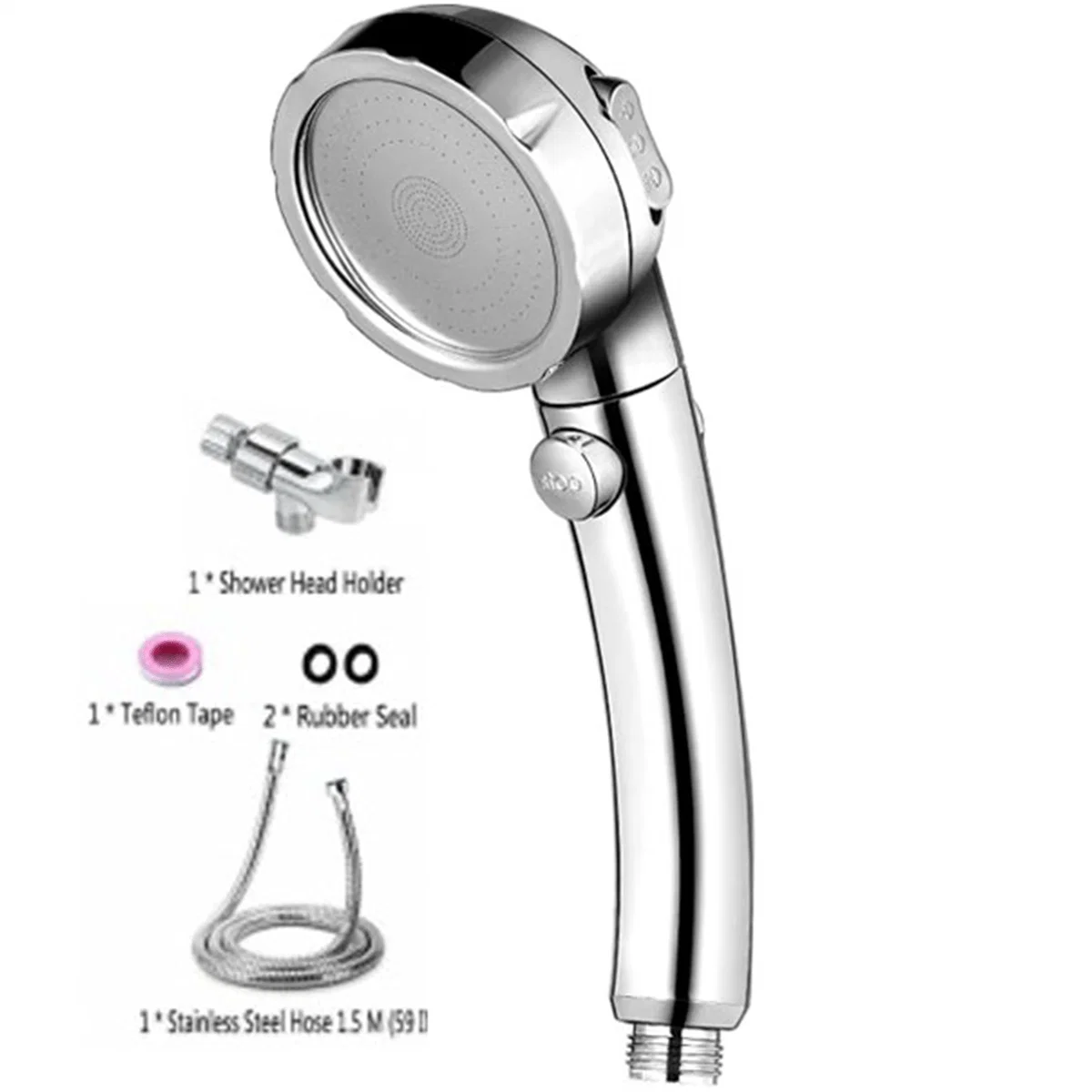 Professional 3 Setting Shower Head Set with Stop Button Specialty