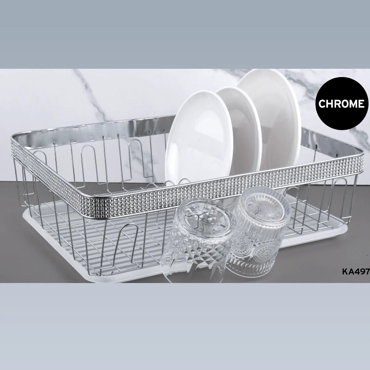 Specialty Chrome Dish Rack With Fake Diamond Decoration User-Friendly