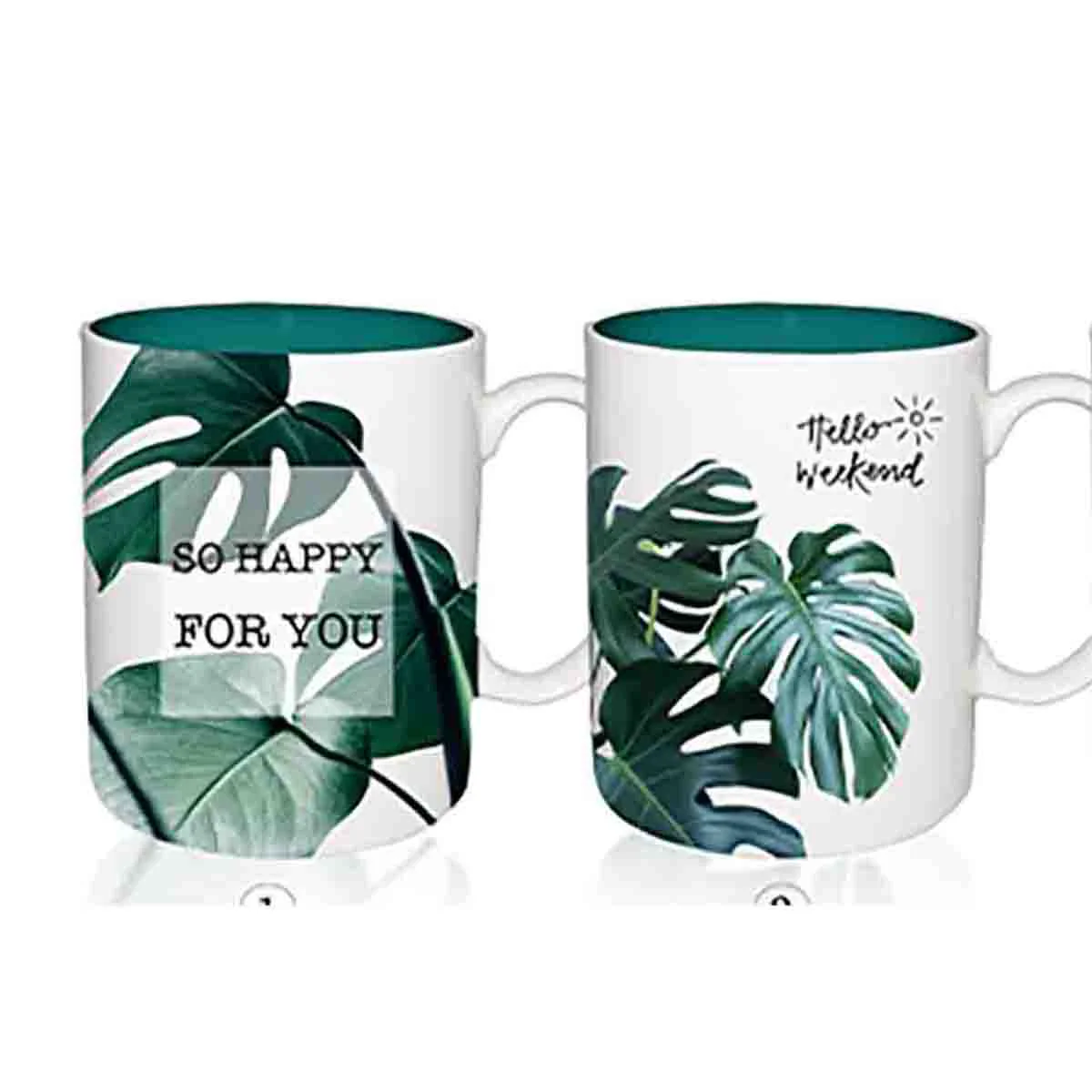 High-Quality Mug With Green Leaves Healthy