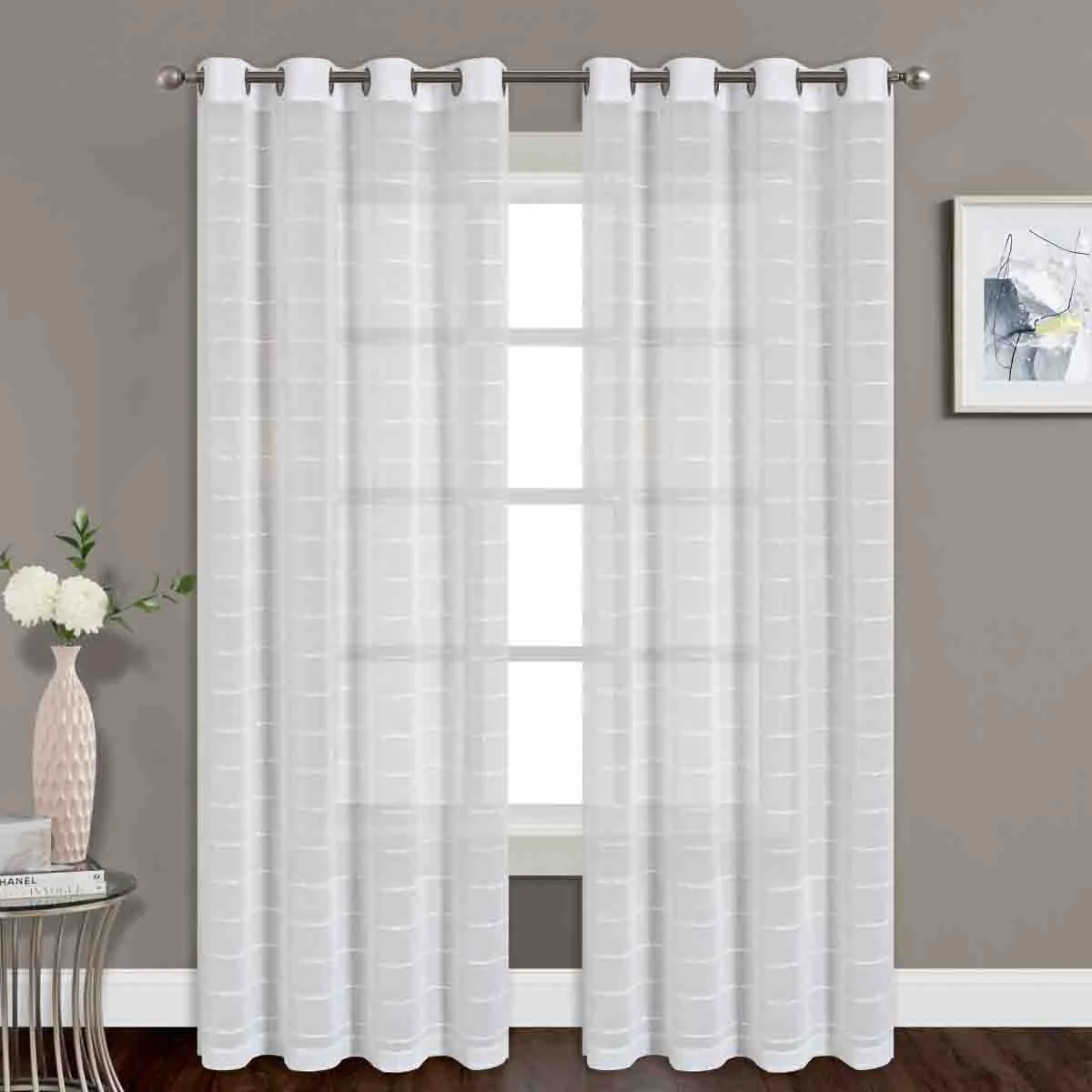 Refined 2pk Grommet Panel Layla White Faux Linen Sheer Artisan