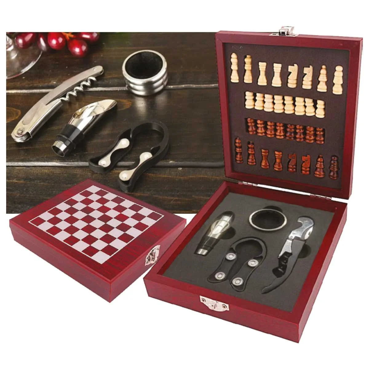 Superior A La Cuisine - 4 Pcs Wine Opener Chess Tools Set With Wooden Durable