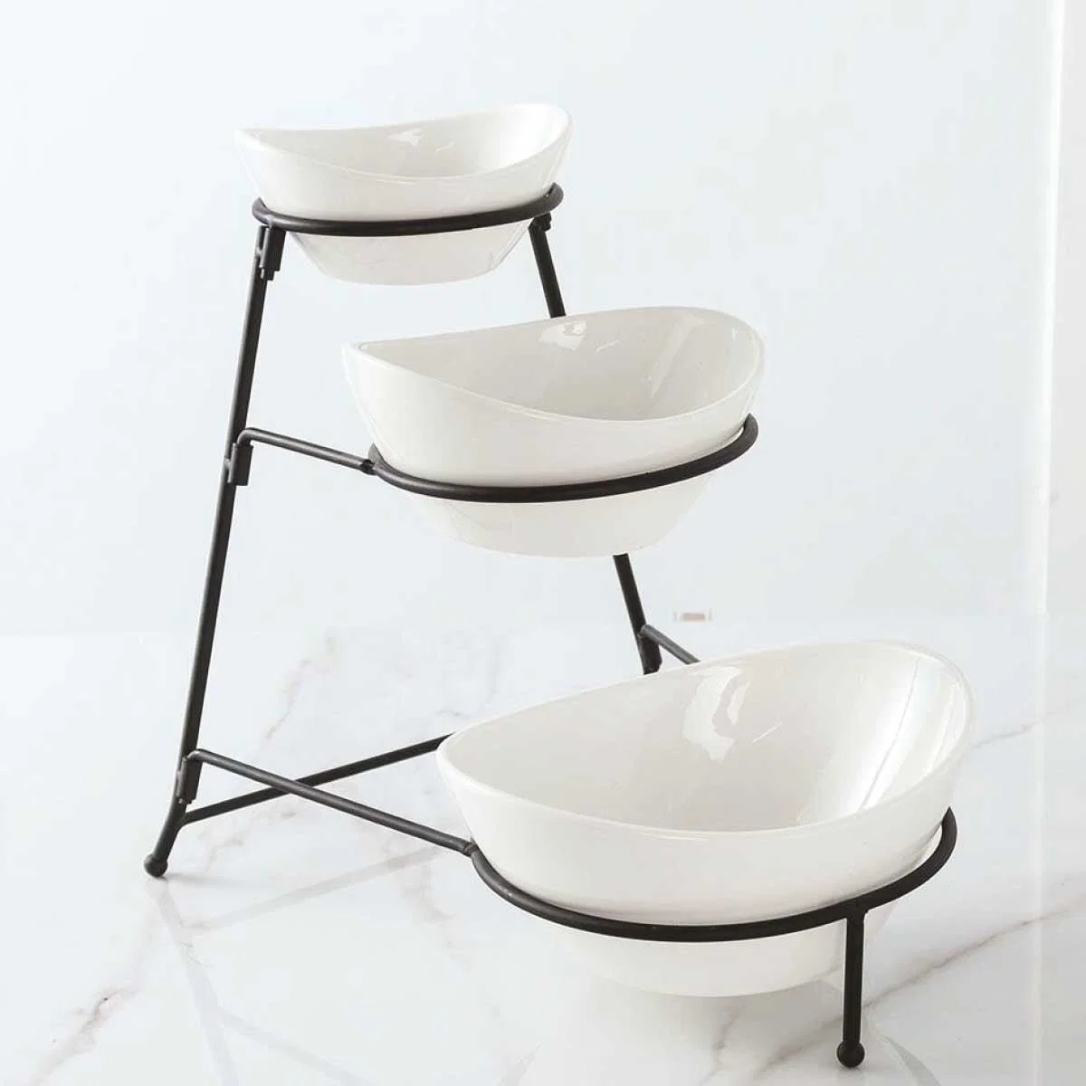 Eco-Friendly A La Cuisine - 3-tier Ceramic Bowls With Metal Rack Detailed