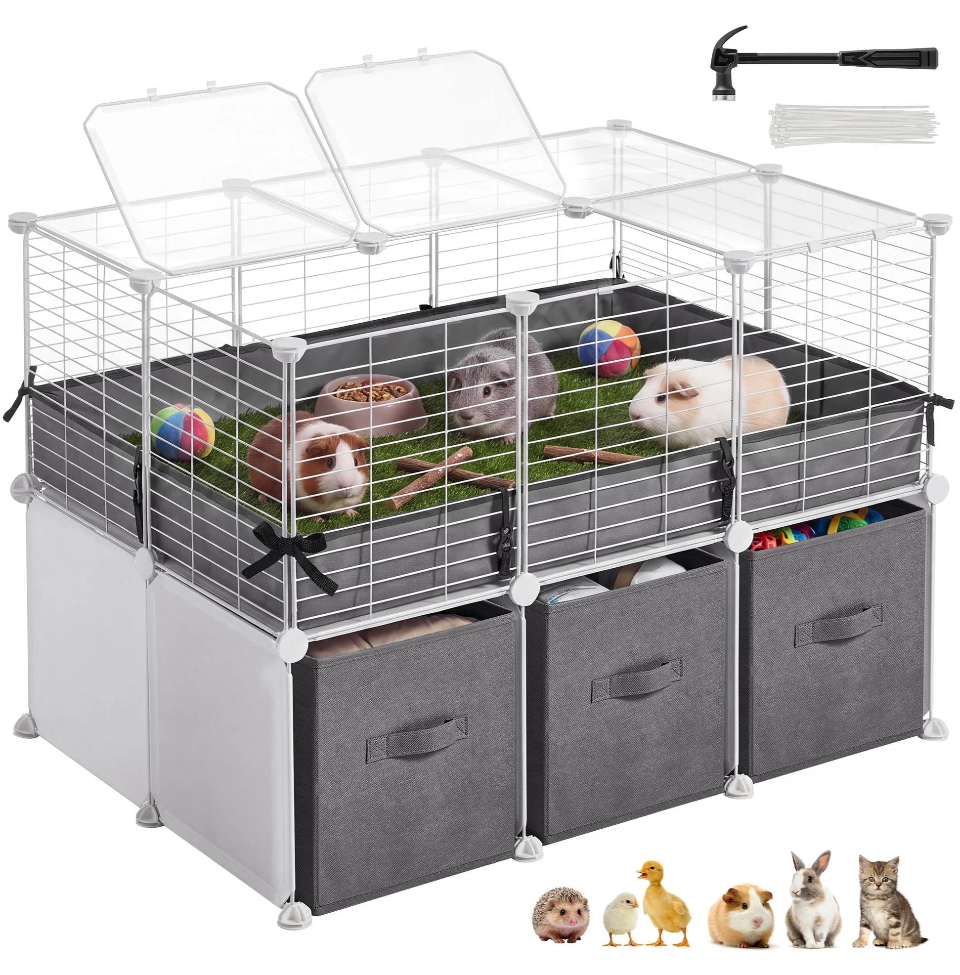 Selected SONGMICS SONGMICS Guinea Pig Cage 2-Tier with 3 Storage Boxes Small Animal Playpen 35.4 x 23.6 x 23.6 inches Waterproof Bottom Next-Generation