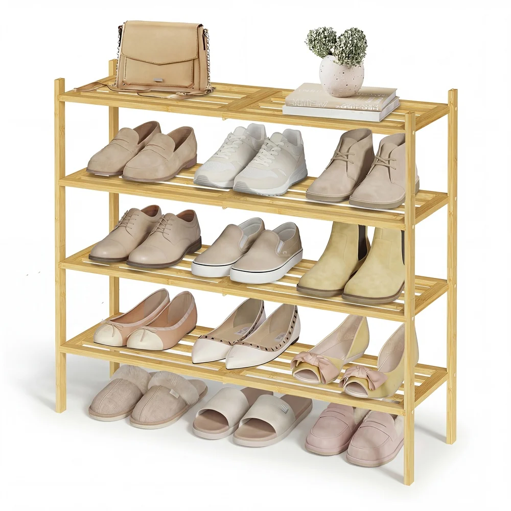 Refined SONGMICS 4-Tier Stackable Bamboo Shoe Rack for Closet u0026 Entryway Exclusive