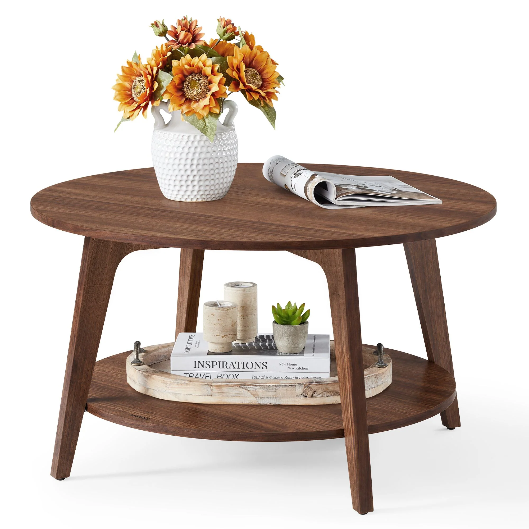 First-Class VASAGLE VASAGLE MAEZO Collection - Round Coffee Table 2-Tier Center Table with Storage Fashionable