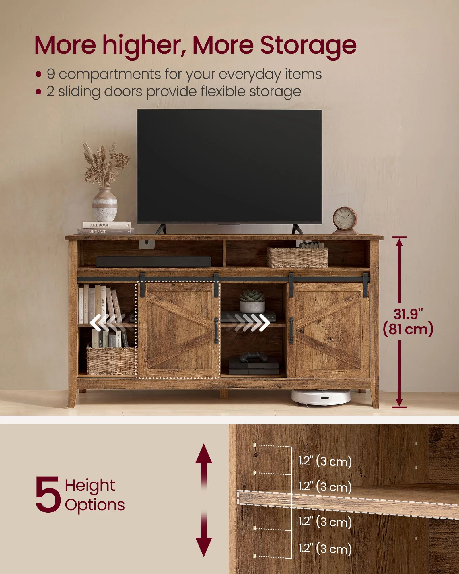 Expertly Made VASAGLE VASAGLE Tall Farmhouse TV Stand Stylish