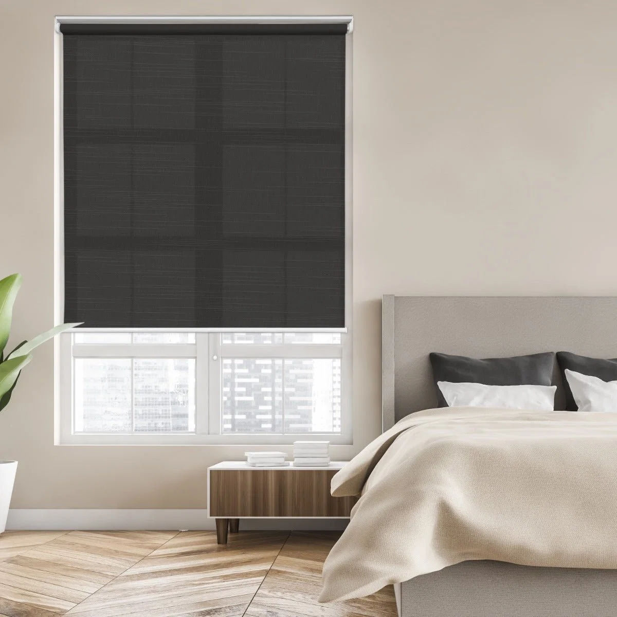 Premium Daylight Linen Roller Blind Black Next-Generation