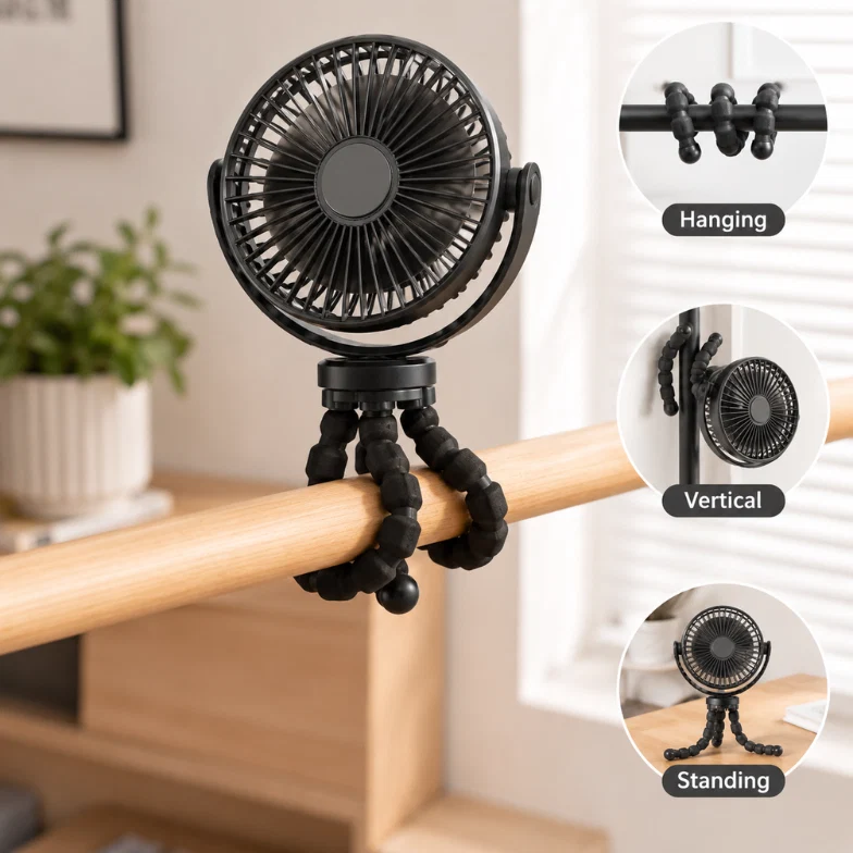 Expertly Made Vorteco Flexible Desktop Fan – Rechargeable Octopus Clip Fan Responsible