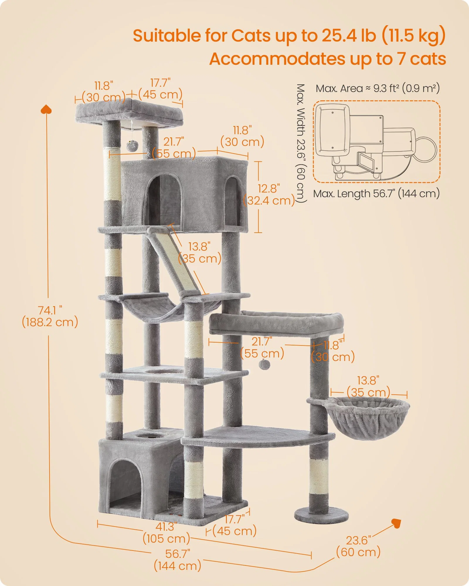 Contemporary Feandrea Feandrea 74.1-Inch Cat Tree Tower for Indoor Extra Large Cats with Scratching Posts Luxury
