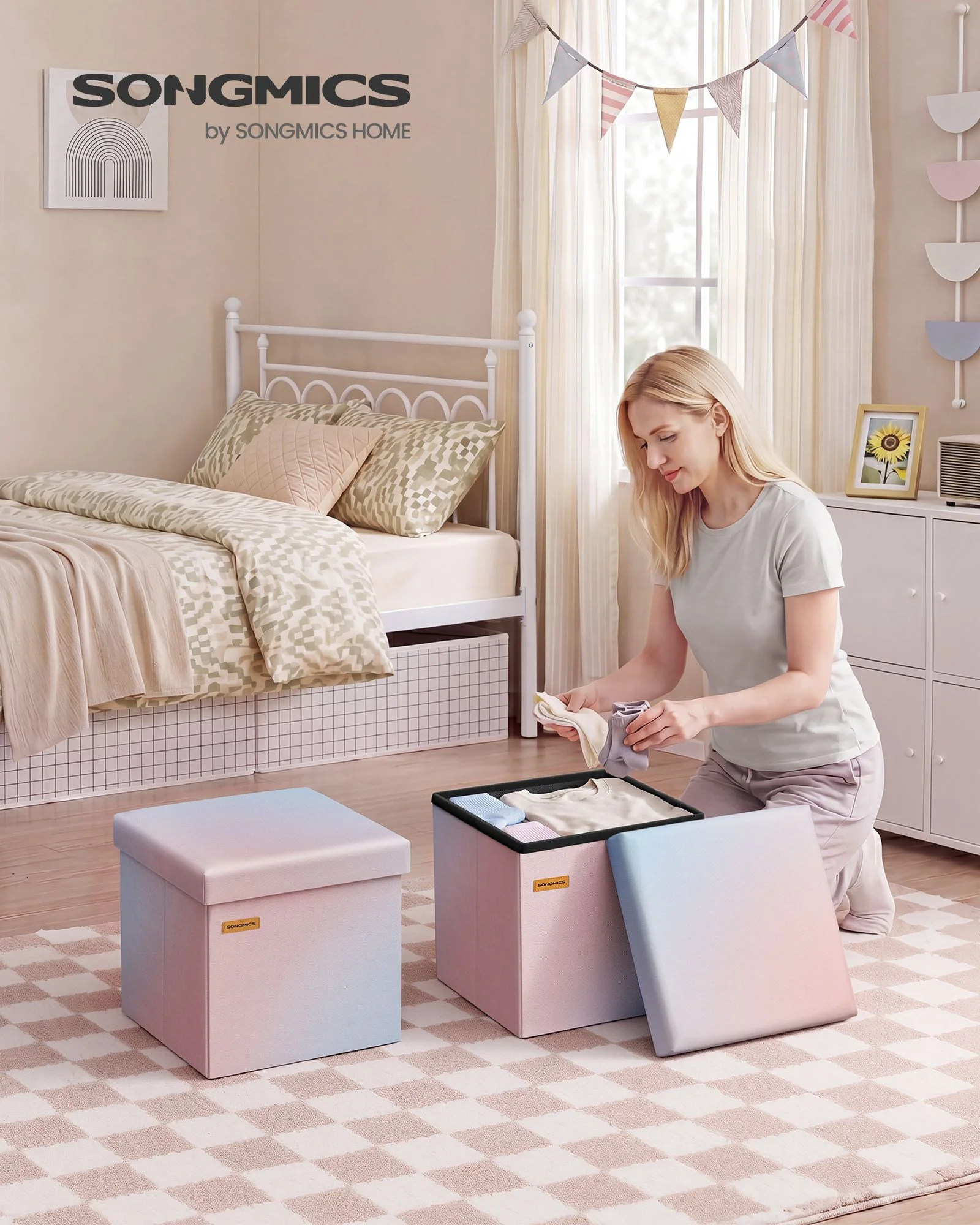 Durable SONGMICS SONGMICS Folding Storage Ottoman Bench Premium Material