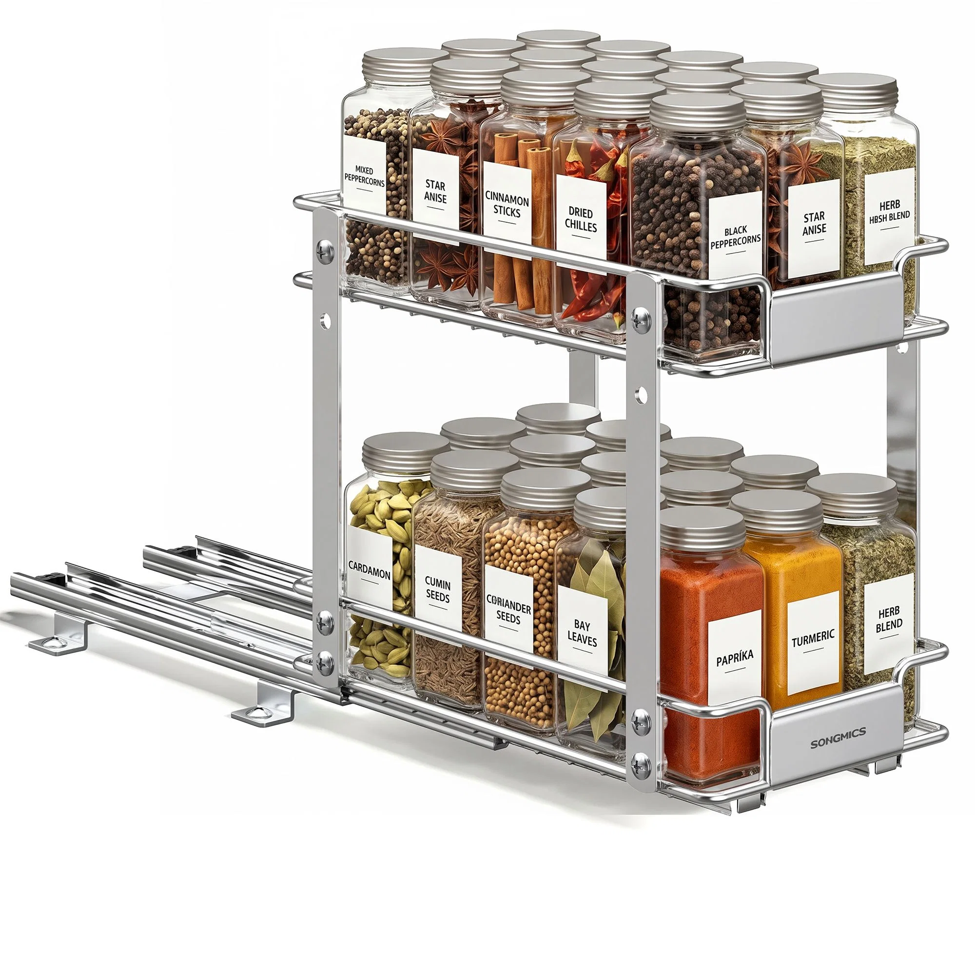 Fine Crafted SONGMICS SONGMICS 2 Tier Pull Out Spice Rack for inside Cabinets Practical