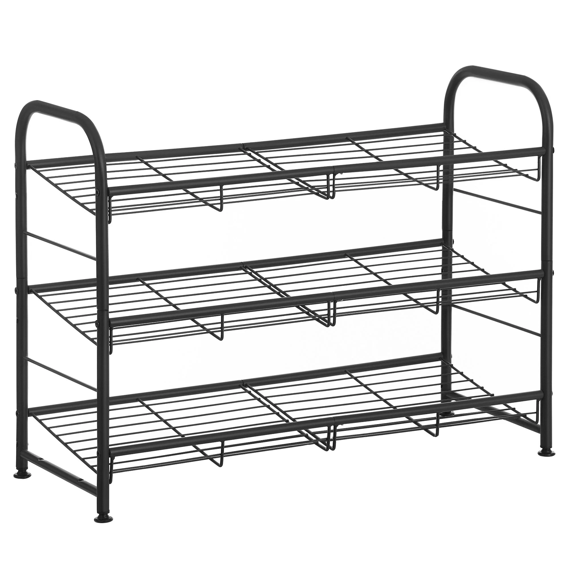 Secure SONGMICS SONGMICS Shoe Rack 3 Tier Shoe Organizer for Closet Holds up to 12 Pairs of Shoes Shoe Rack for Front Door Entrance Metal Shoe Shelf with Adjustable Tilt Angle for Entryway Garage Black Professional