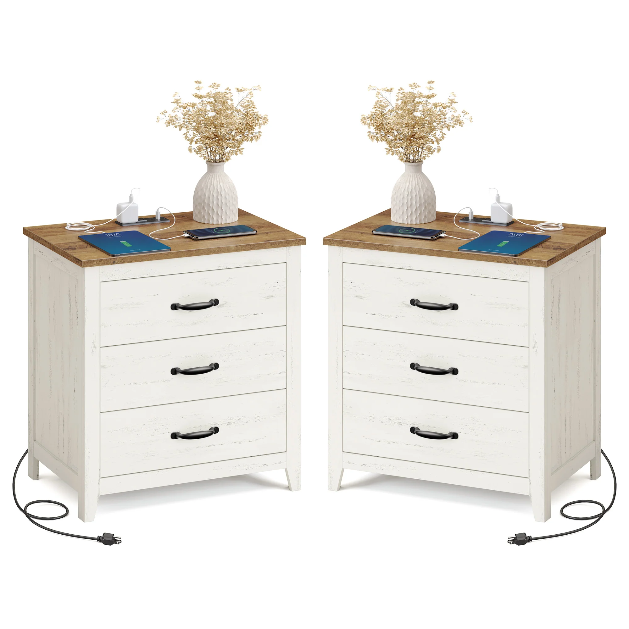 Soft VASAGLE VASAGLE LIRY Collection - Farmhouse Nightstand with Charging Station Innovative