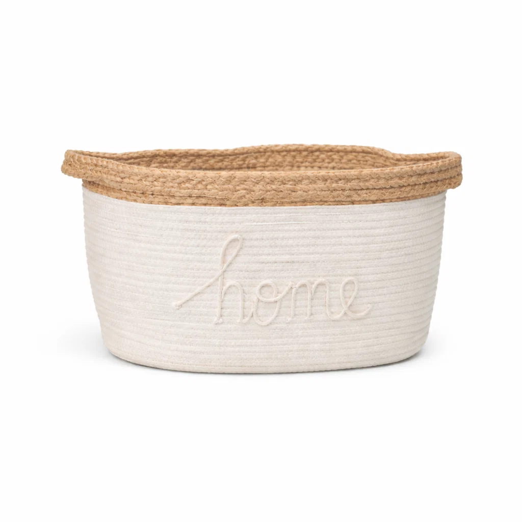 Fine Crafted Lauren Taylor White Rope Basket with Home Appliqué Recyclable