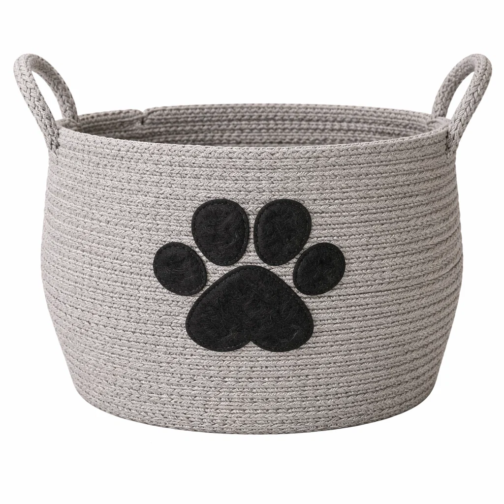 Traditional Lauren Taylor- Round Rope Basket with Pet Applique Convenient