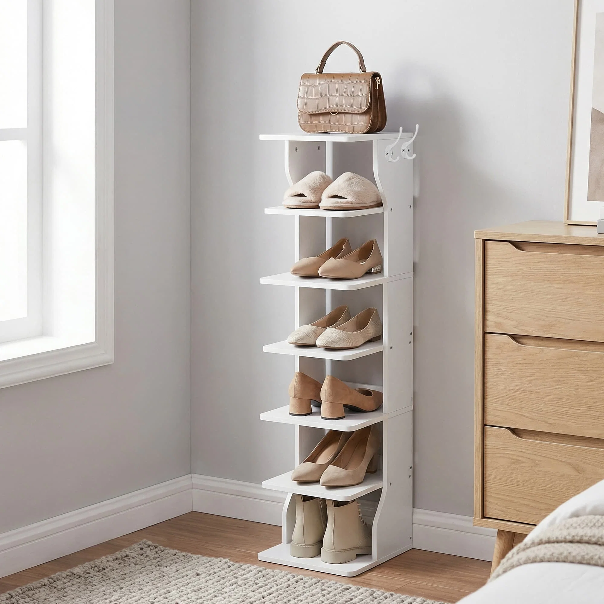 Healthy VASAGLE Tall vertical shoe rack tower with hooks for entryway and bedroom Trusted