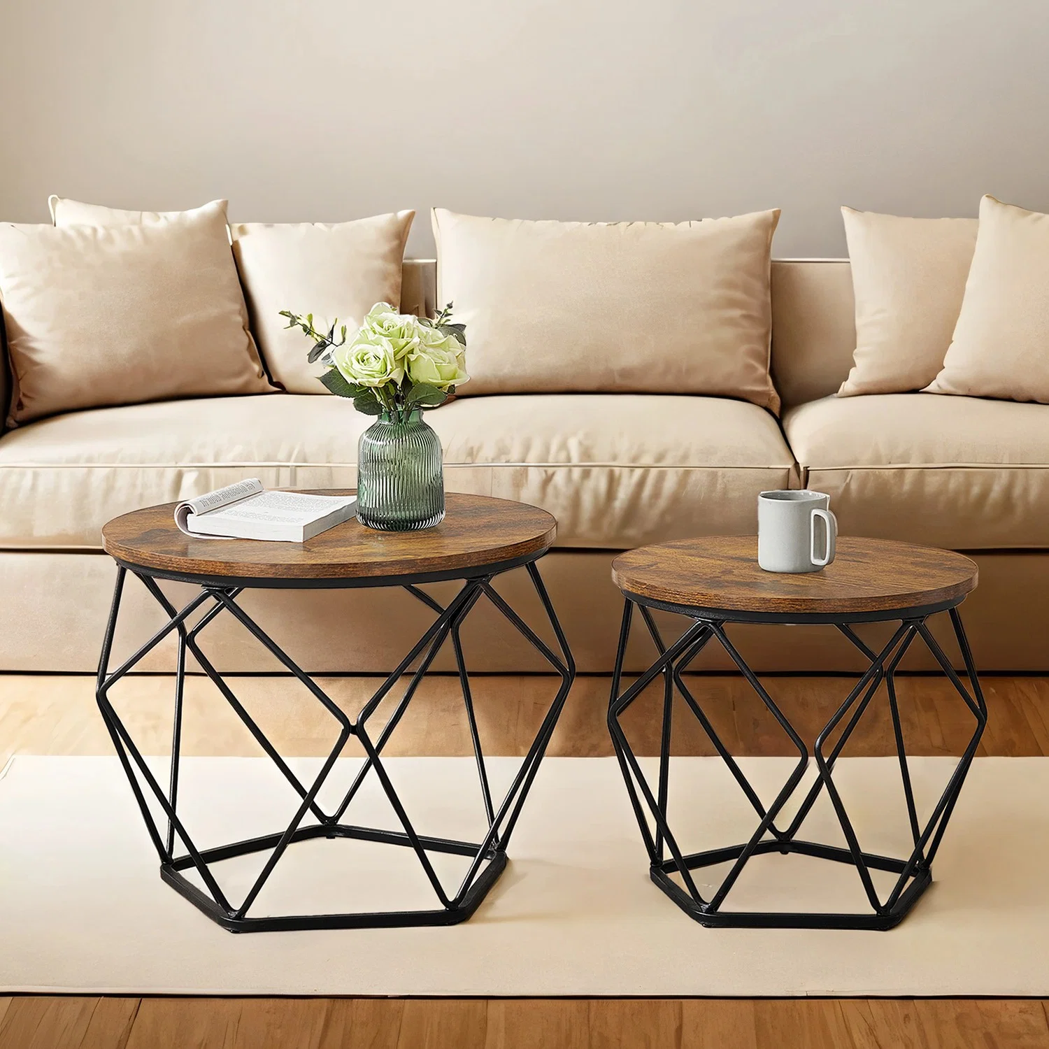 Enhanced VASAGLE Round coffee table and side table set for living room and office Traditional