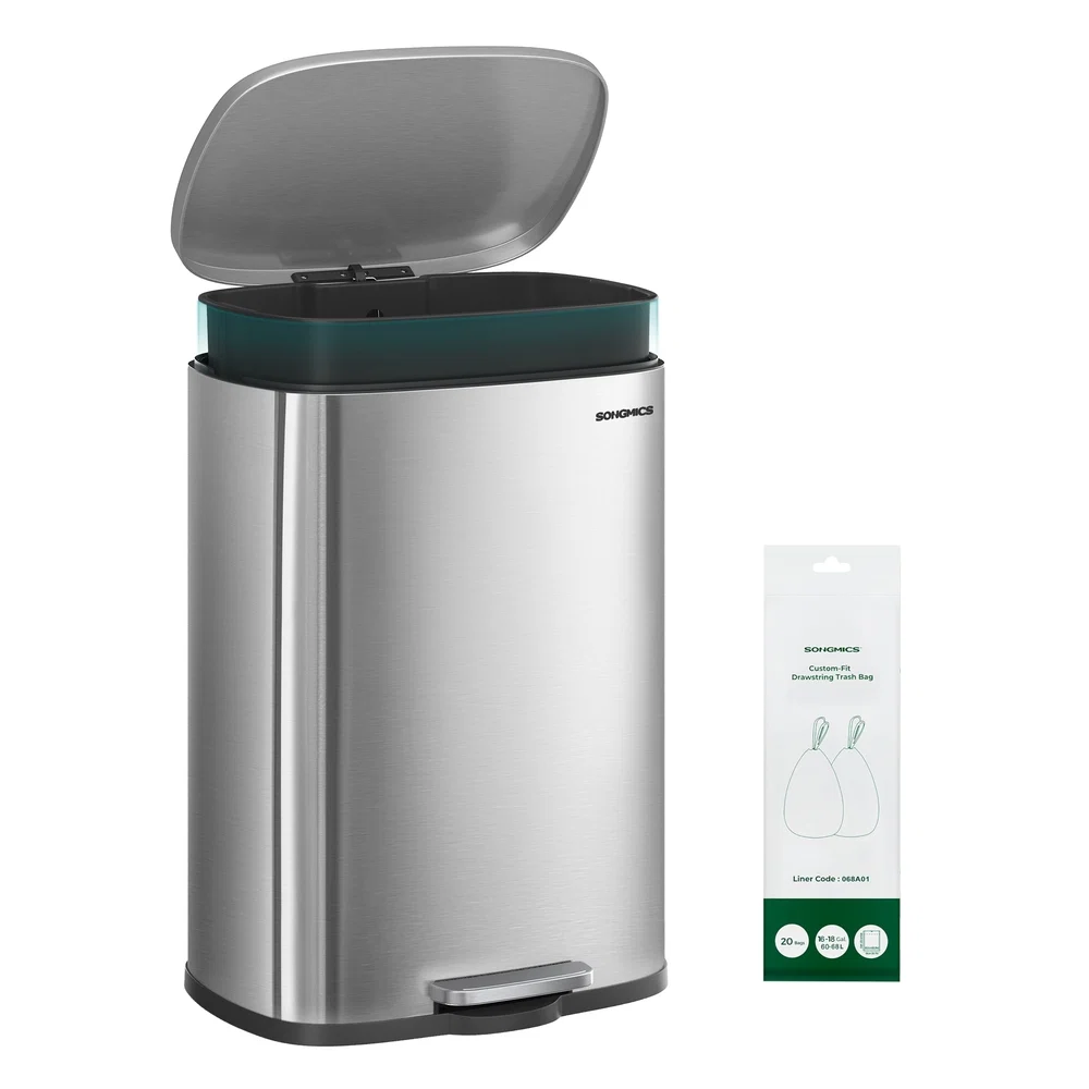 Lightweight SONGMICS Soft close stainless steel trash can for kitchen Comfortable