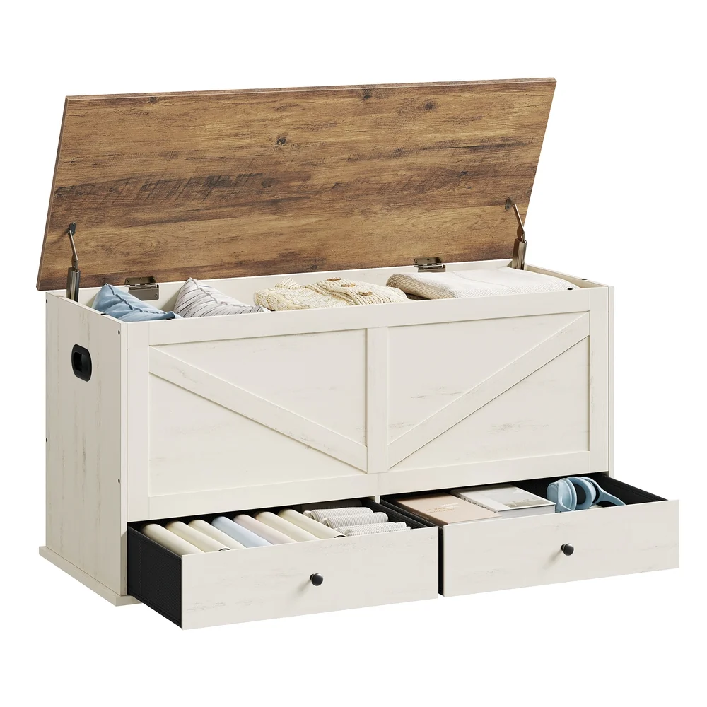 High-End VASAGLE Farmhouse storage bench with fabric drawers for entryway or bedroom Reusable