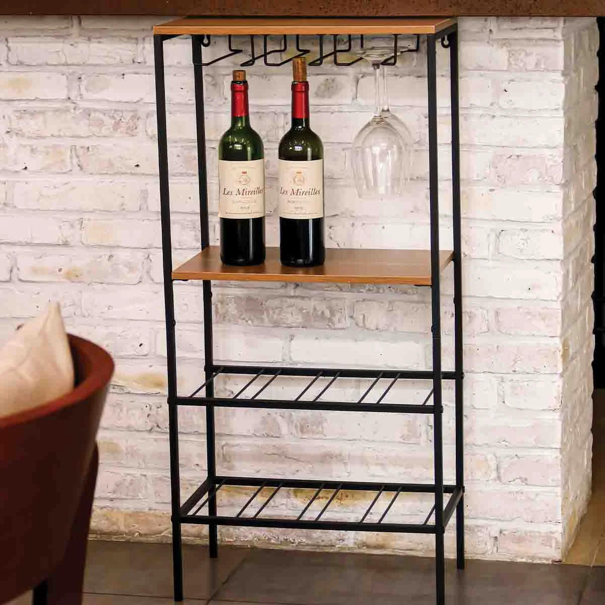 First-Class Wine Rack Glass Holder W 2 Shelves 45x26x95cm Unique